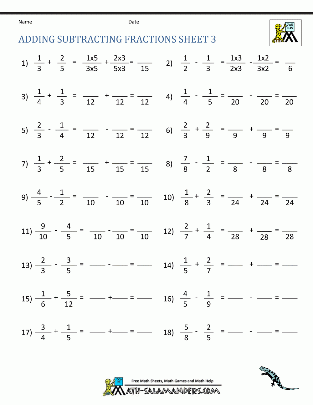 Adding Subtracting Fractions Worksheets Adding Subtracting Fractions Worksheets
