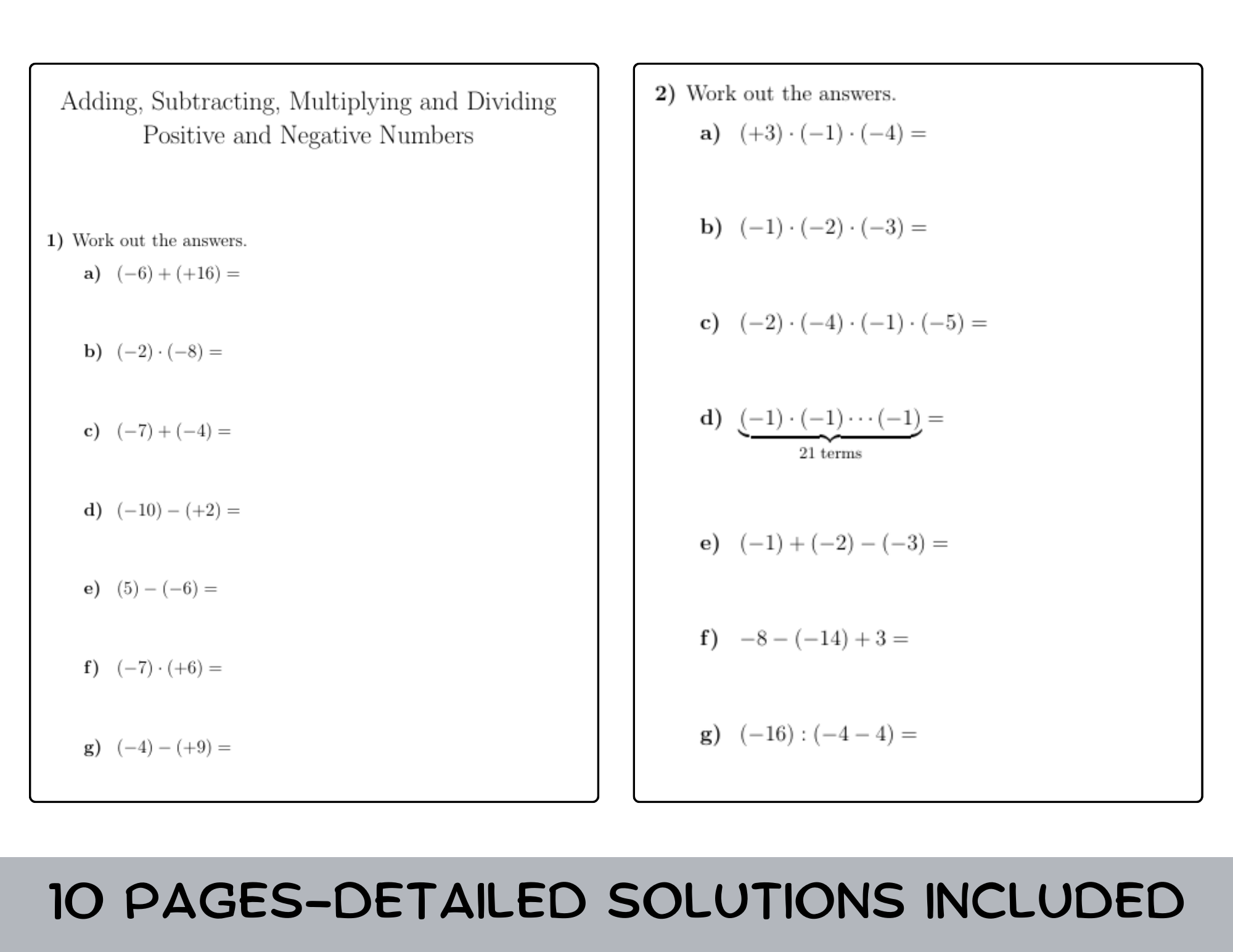 Adding Subtracting Multiplying And Dividing Positive And Negative Numbers Worksheet With Solutions Teaching Resources Adding Subtracting Multiplying And Dividing Positive And Negative Numbers Worksheet With Solutions Teaching Resources