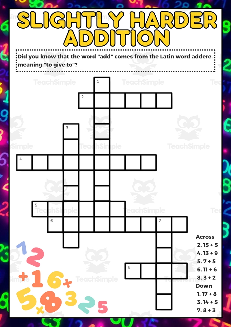 Addition Crosswords PDF By Teach Simple