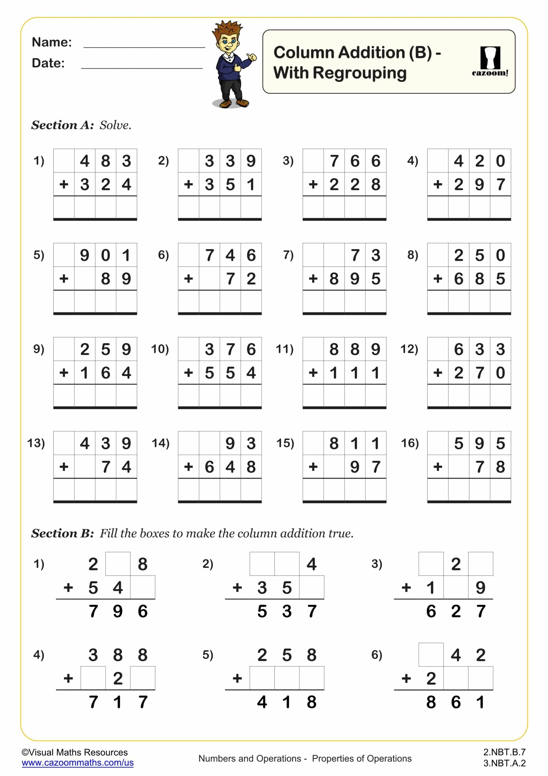 Addition Of Integers Using Formal Methods Worksheet Printable PDF Addition Worksheet Cazoom Math