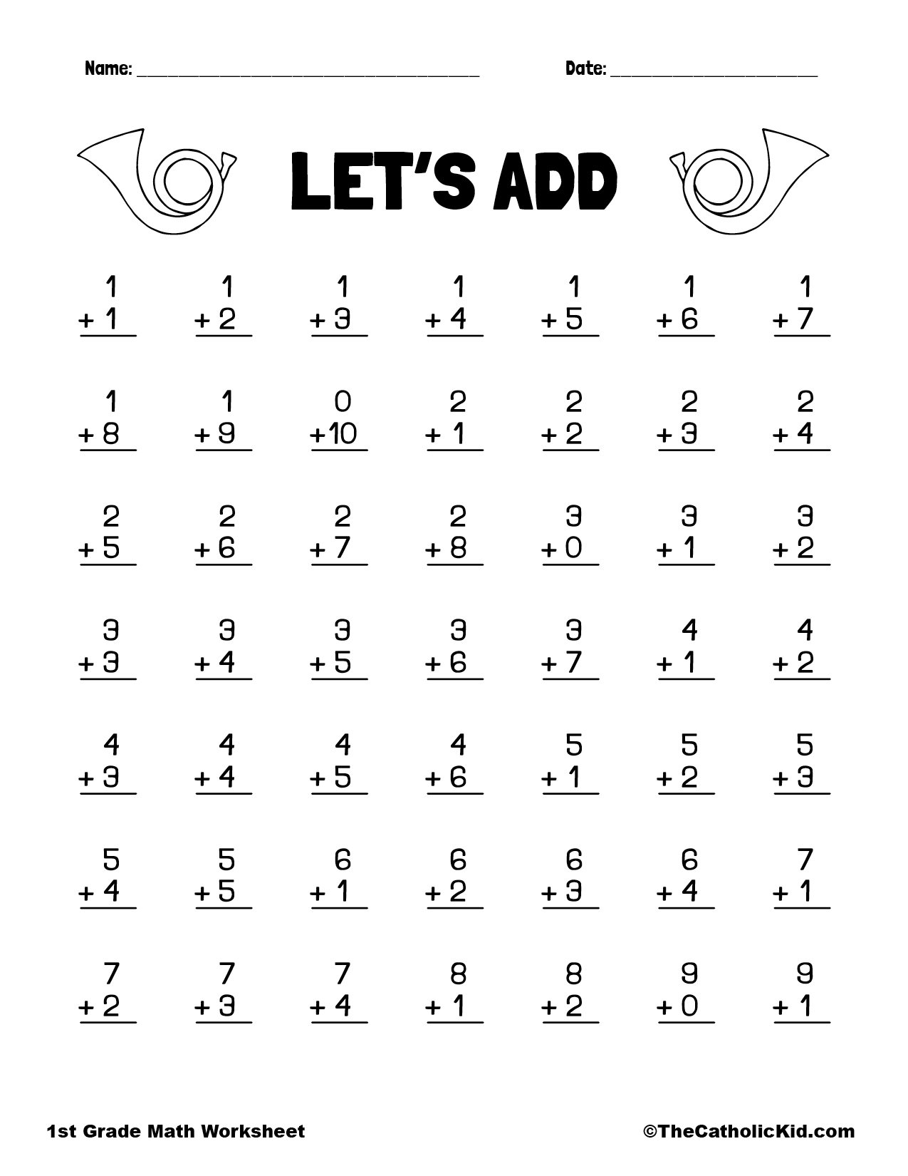 Addition Printout 1st Grade Math Worksheet Catholic Addition Printout 1st Grade Math Worksheet Catholic