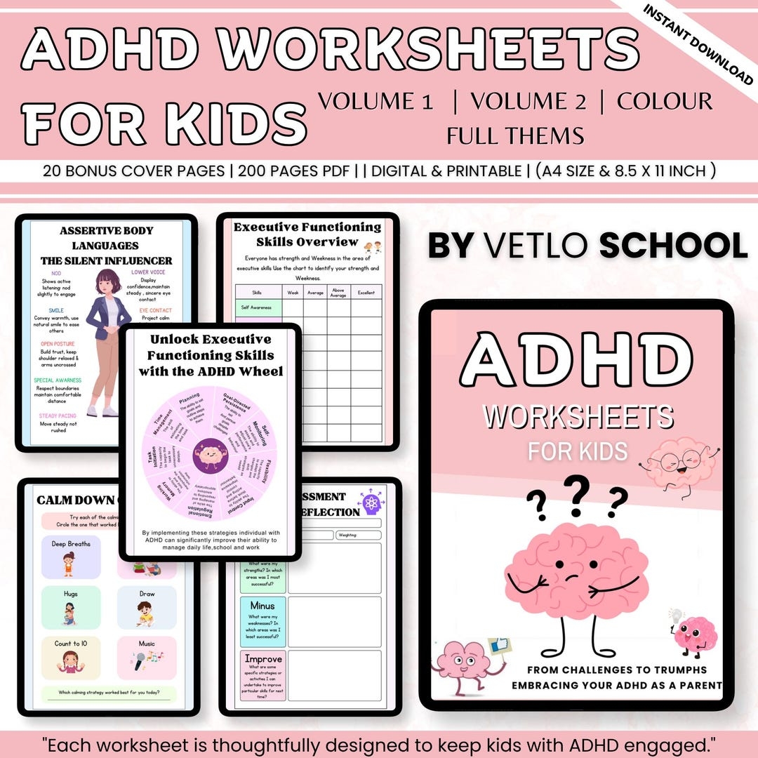 ADHD Worksheets For Kids Therapy Worksheets Kids 200 Pages 20 Bonus Cover Pages Kids ADHD Activities ADHD Learning Strategies Etsy ADHD Worksheets For Kids Therapy Worksheets Kids 200 Pages 20 Bonus Cover Pages Kids ADHD Activities ADHD Learning Strategies Etsy