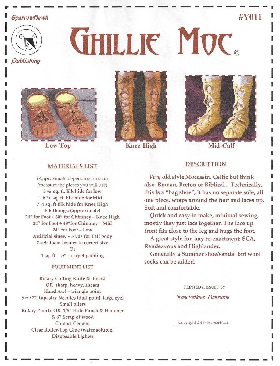 Adult s Ghillie Moccasin In Low Top Knee High And Mid Calf Styles SparrowHawk Sewing Pattern Y011 Celtic Roman Breton Biblical SCA Adult s Ghillie Moccasin In Low Top Knee High And Mid Calf Styles SparrowHawk Sewing Pattern Y011 Celtic Roman Breton Biblical SCA