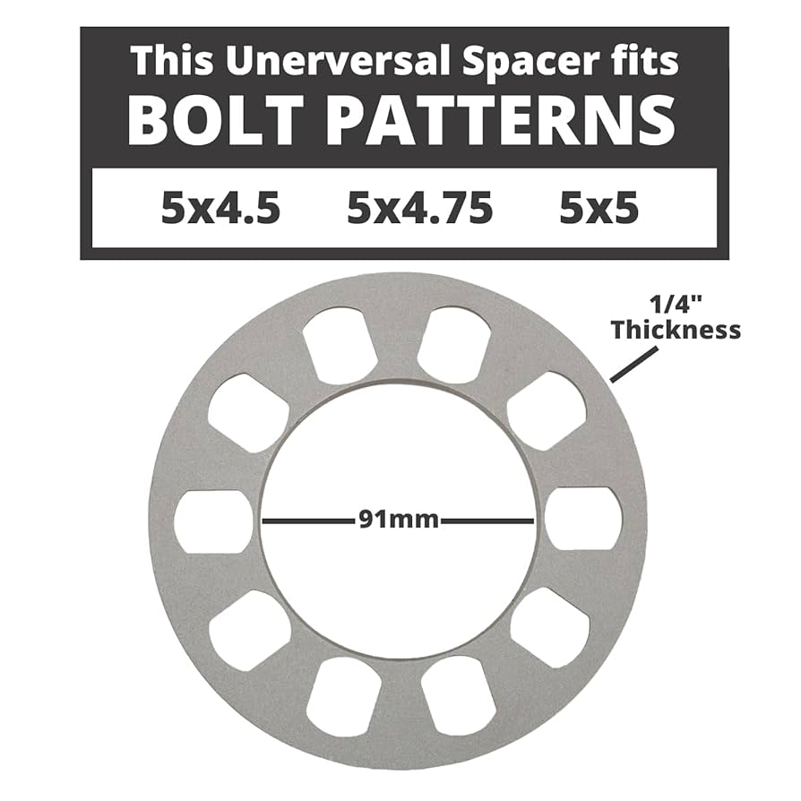 Amazon 5 Lug Universal Wheel Spacer Sold Individually 5x4 5 5x114 3 5x4 75 5x120 7 5x5 5x127 Bolt Patterns 1 4 Thick 91mm Center Bore Made From Billet Aluminum Automotive Amazon 5 Lug Universal Wheel Spacer Sold Individually 5x4 5 5x114 3 5x4 75 5x120 7 5x5 5x127 Bolt Patterns 1 4 Thick 91mm Center Bore Made From Billet Aluminum Automotive
