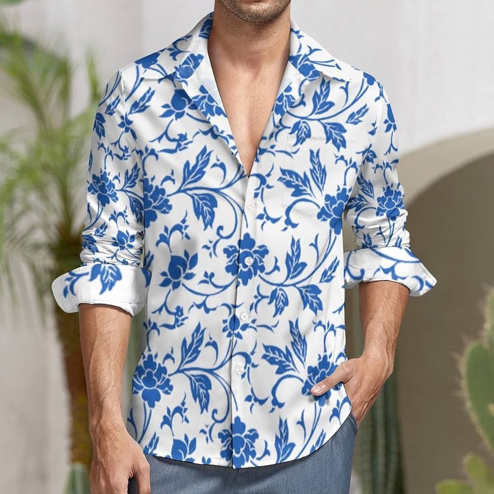 Amazon Blue And White Porcelain Print Men s Button Down Long Sleeve Shirts Large Size 10 Sizes Casual Beach Shirt Clothing Shoes Jewelry Amazon Blue And White Porcelain Print Men s Button Down Long Sleeve Shirts Large Size 10 Sizes Casual Beach Shirt Clothing Shoes Jewelry