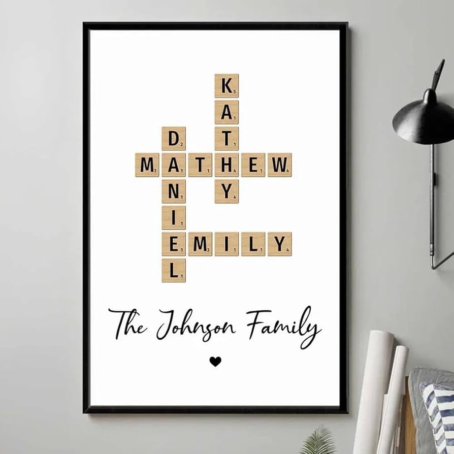 Amazon Family Crossword Art Created In A Moment Treasured Forever Personalized Poster Crossword Family Name Puzzle Wall Decor Personalized Gift For Lovers Christmas Birthday Anniversary Home Kitchen
