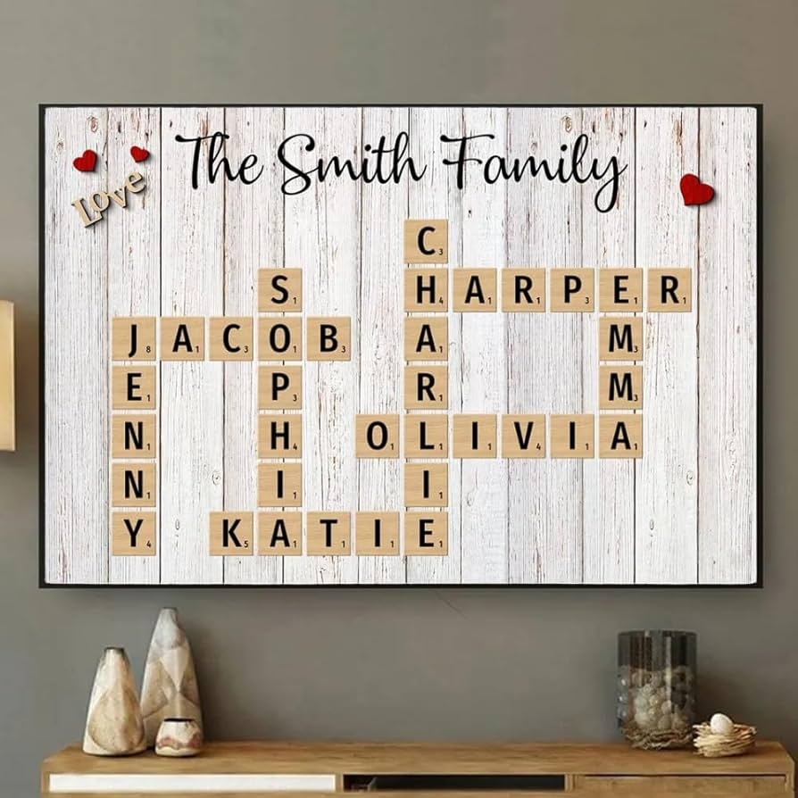 Amazon Personalized Crossword Puzzle Wall Art Custom Scrabble Family Names Poster Canvas For Home Decor Unique Gift Idea For Home Christmas Birthdays Anniversaries Posters Prints