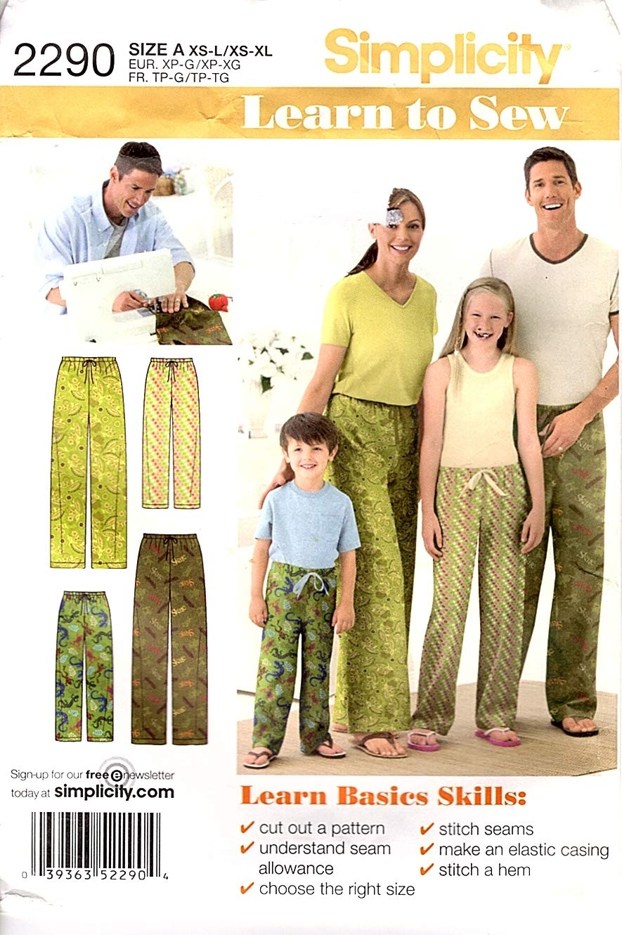Amazon Simplicity Learn To Sew Children Teen And Adult Pajama Pants Sewing Pattern Sizes XS XL Arts Crafts Sewing Amazon Simplicity Learn To Sew Children Teen And Adult Pajama Pants Sewing Pattern Sizes XS XL Arts Crafts Sewing