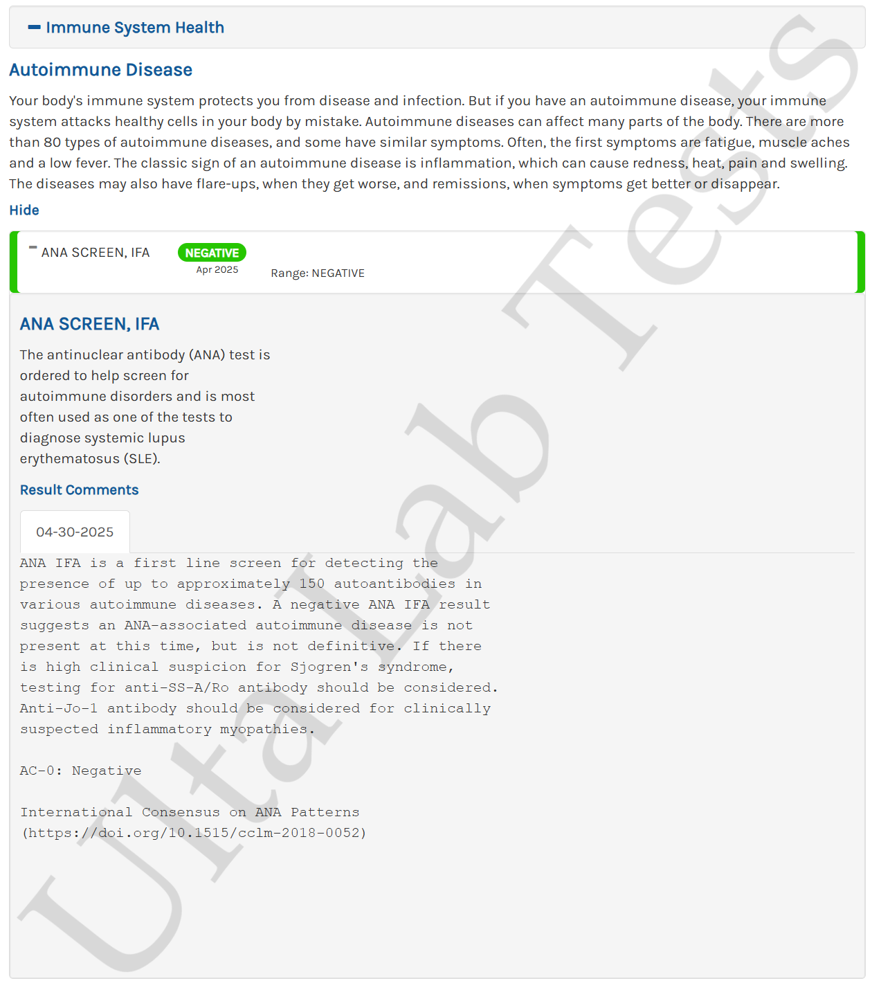 ana screen ifa w/refl titer and pattern