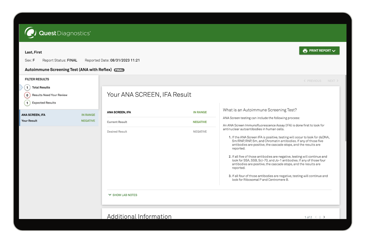 ANA Screening With Reflex Test Autoimmune Blood Test Quest ANA Screening With Reflex Test Autoimmune Blood Test Quest