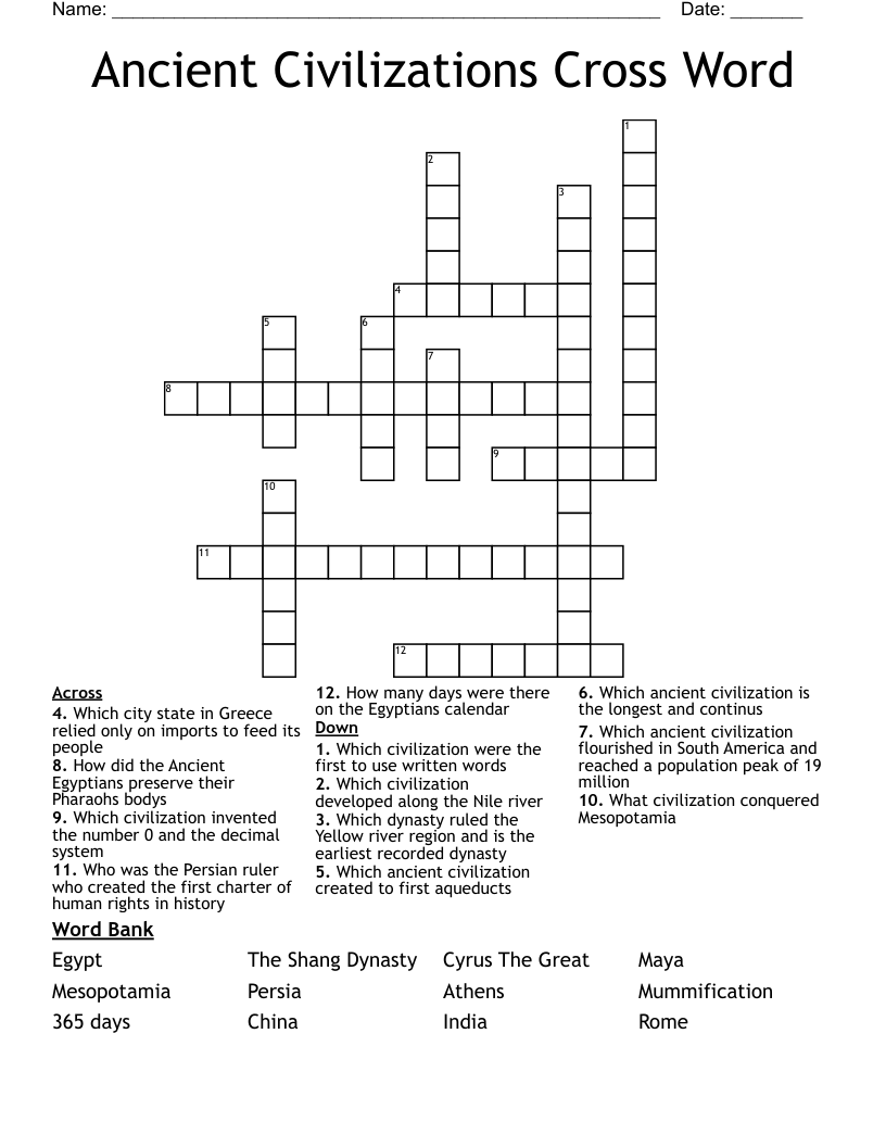 Ancient Civilizations Cross Word WordMint Ancient Civilizations Cross Word WordMint