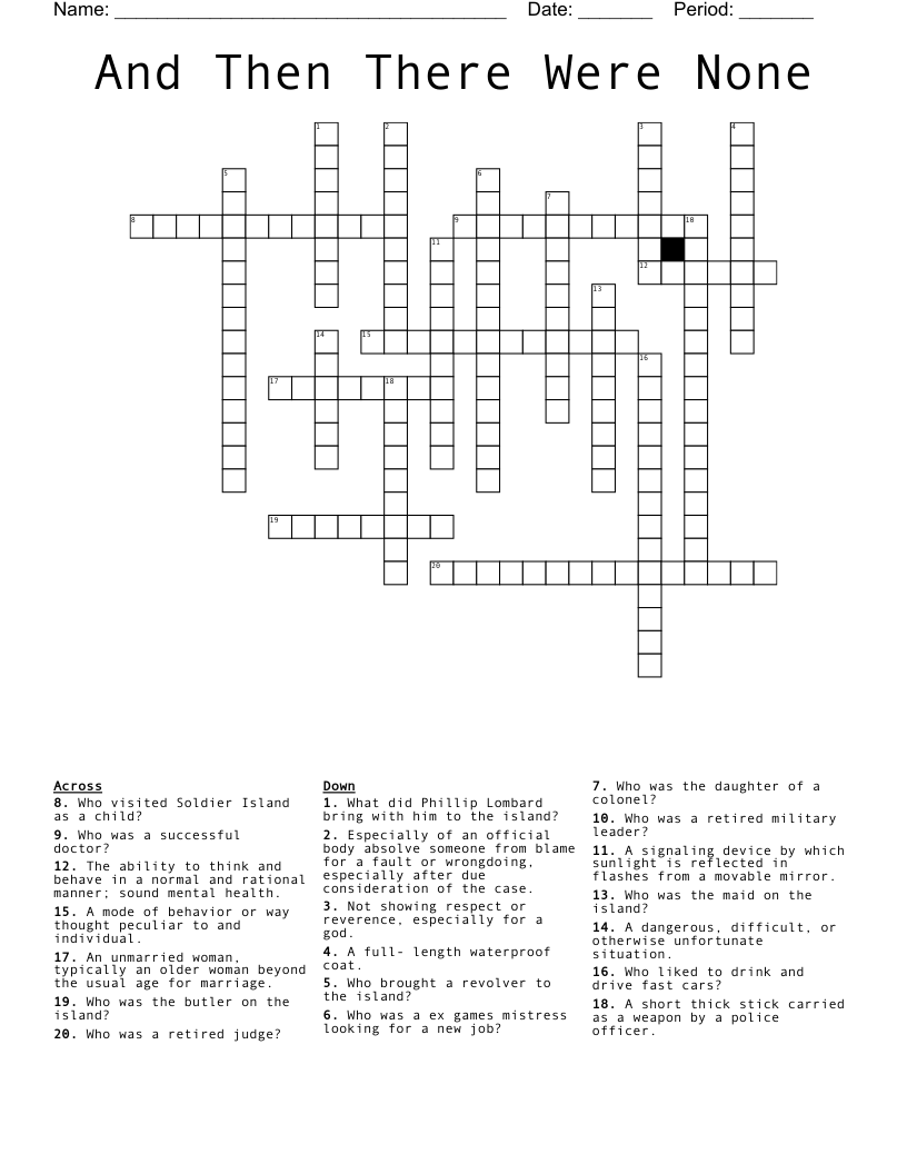 And Then There Were None Crossword WordMint And Then There Were None Crossword WordMint