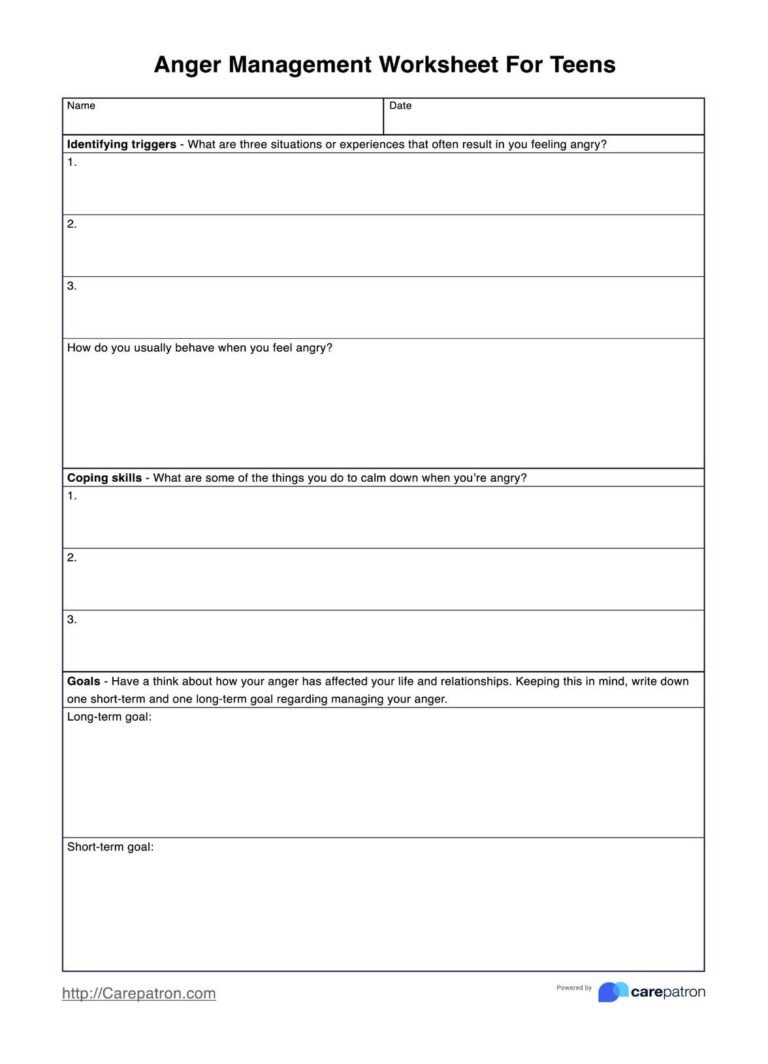 Anger Management Worksheets For Teens