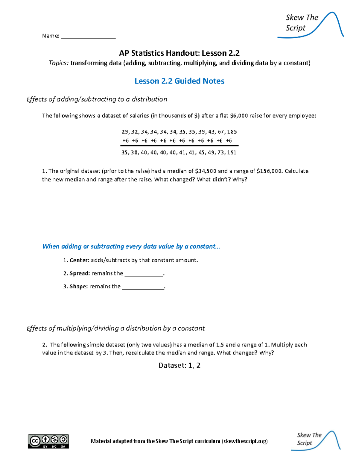 AP Statistics APST Lesson 2 Transforming Data Effects On Distributions Studocu AP Statistics APST Lesson 2 Transforming Data Effects On Distributions Studocu