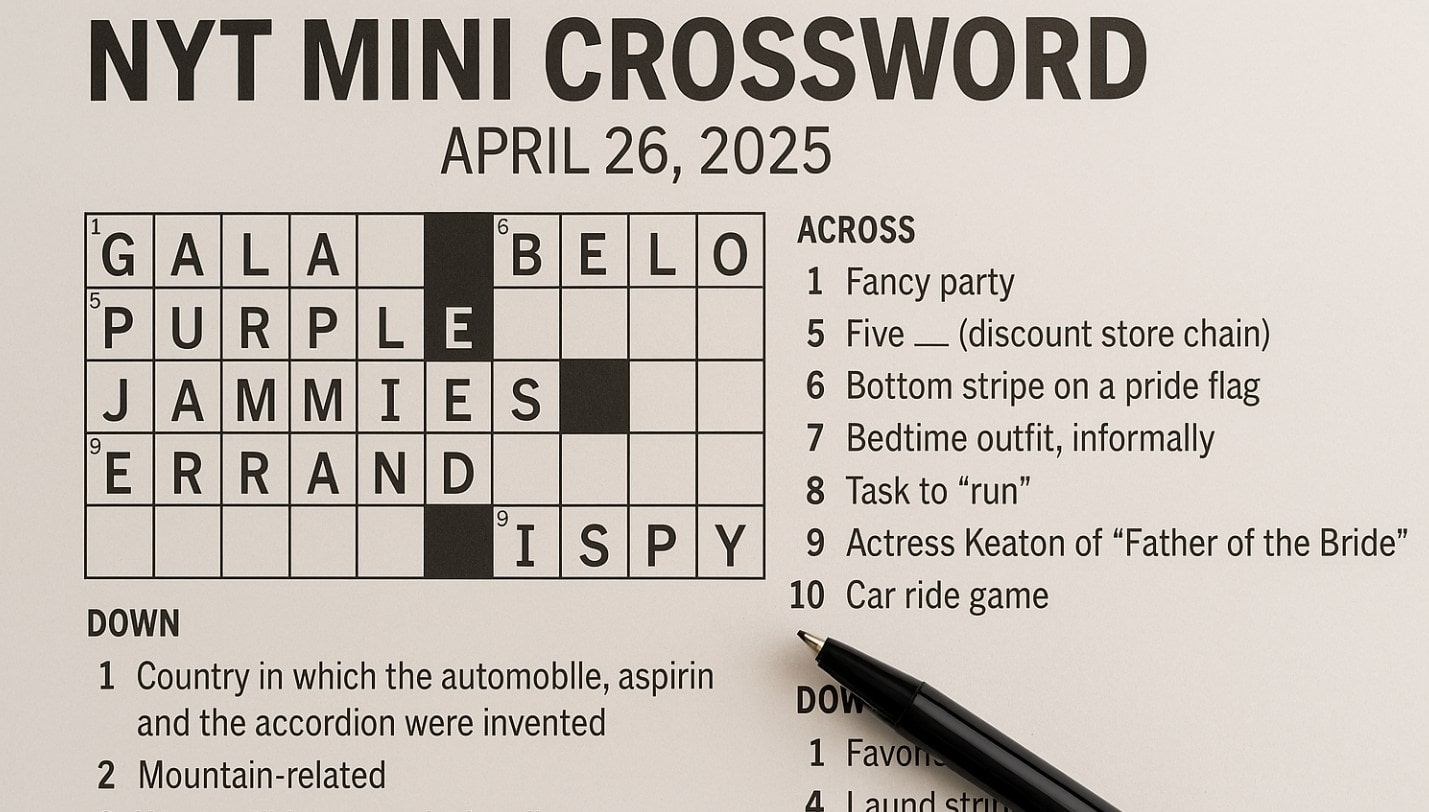 April 26 2025 Today s NYT Mini Crossword Answers Revealed April 26 2025 Today s NYT Mini Crossword Answers Revealed