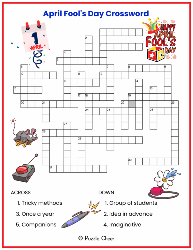 April Fool s Day Crossword Puzzle Puzzle Cheer