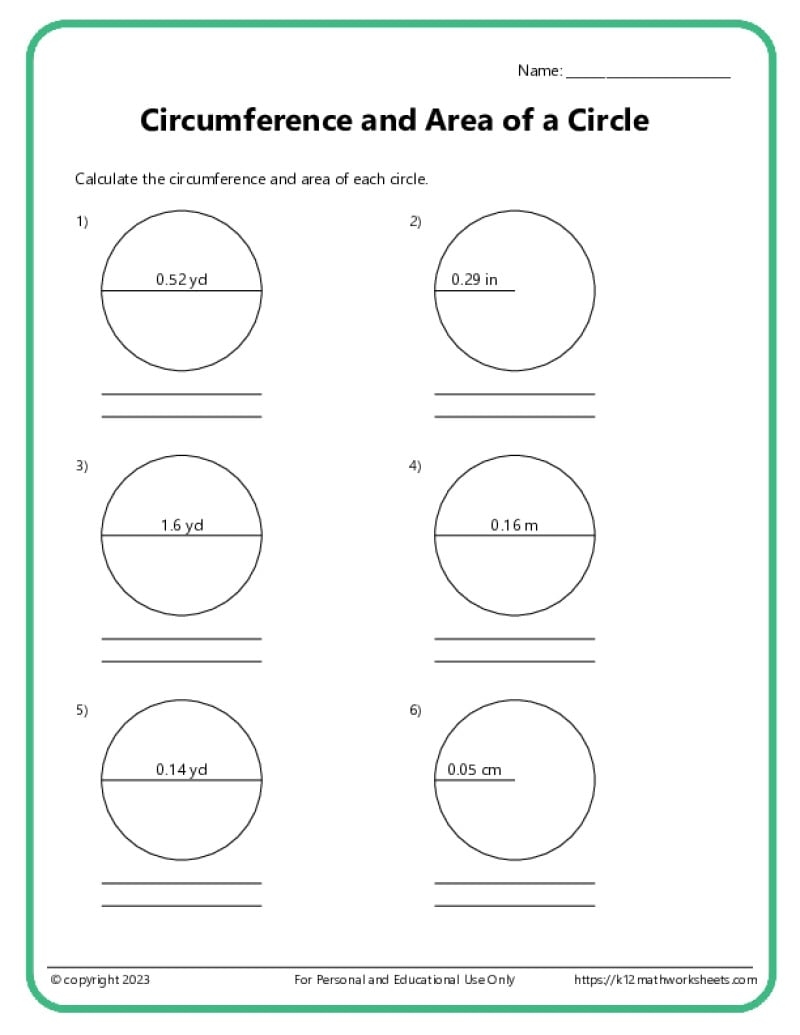 Area And Circumference Of Circles K12 Math Worksheets Area And Circumference Of Circles K12 Math Worksheets