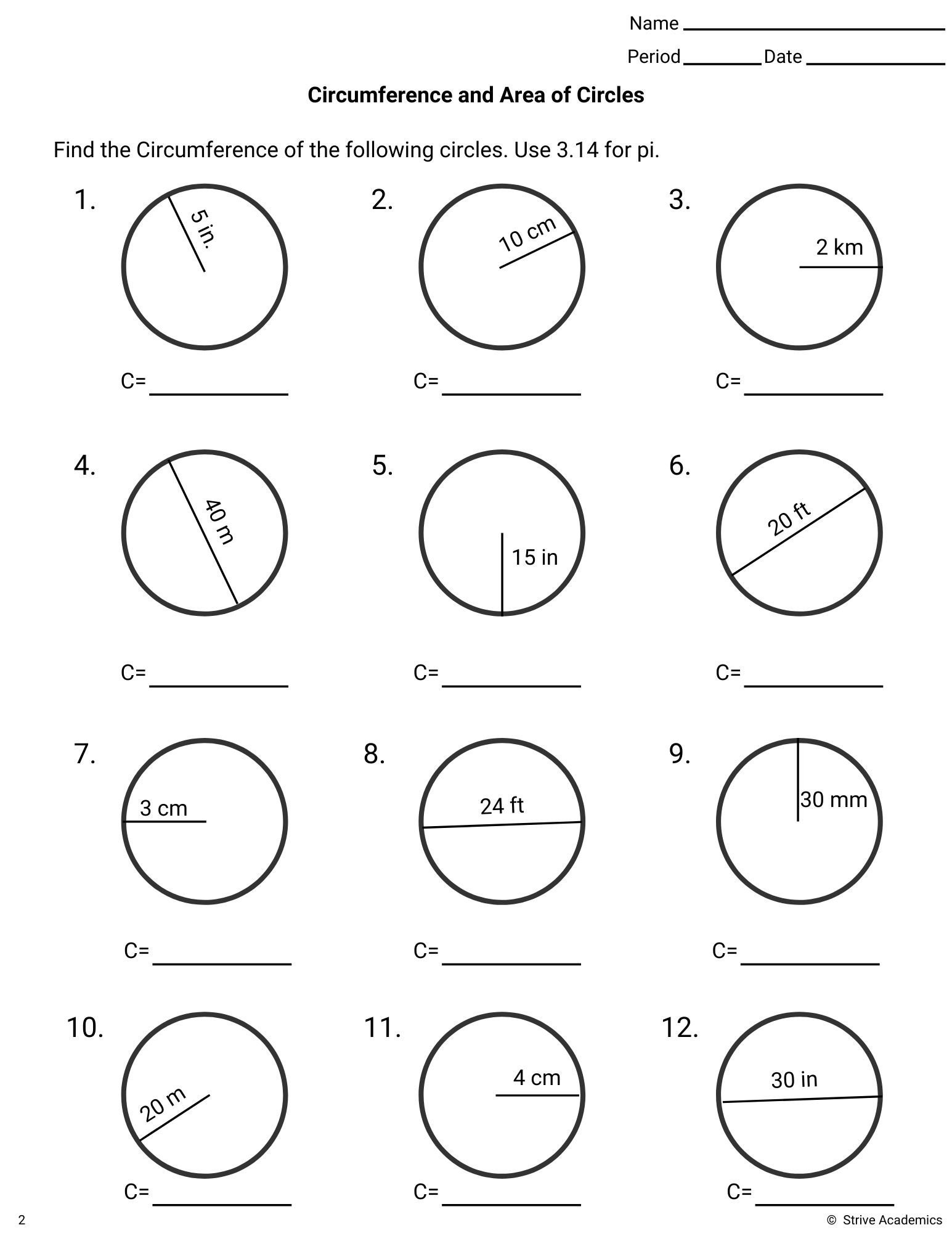 Area And Circumference Of Circles Worksheet Set 1 Etsy Area And Circumference Of Circles Worksheet Set 1 Etsy