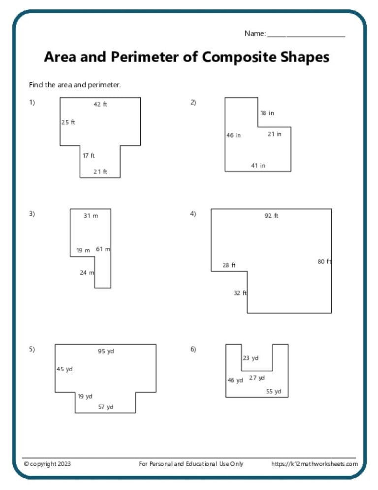 Area And Perimeter Of Composite Shapes K12 Math Worksheets