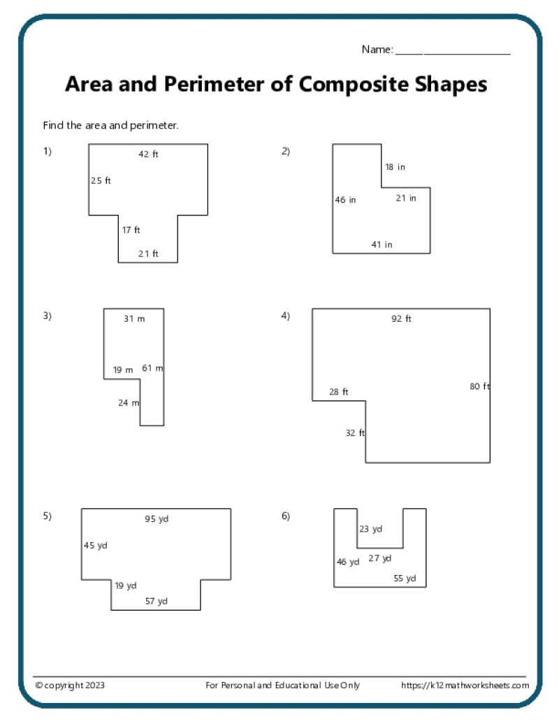 Area And Perimeter Of Composite Shapes K12 Math Worksheets Area And Perimeter Of Composite Shapes K12 Math Worksheets