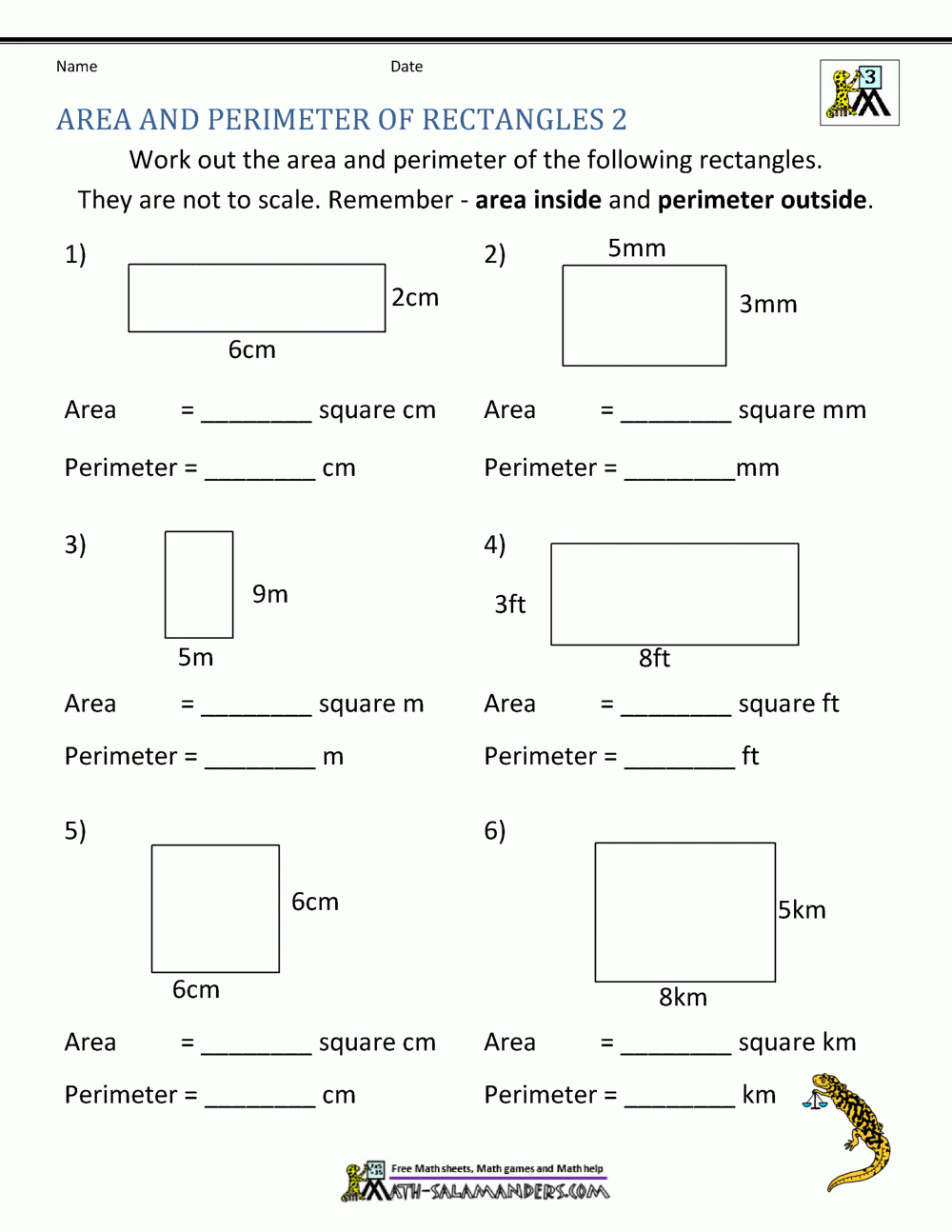 Area And Perimeter Of Rectangle Area And Perimeter Of Rectangle