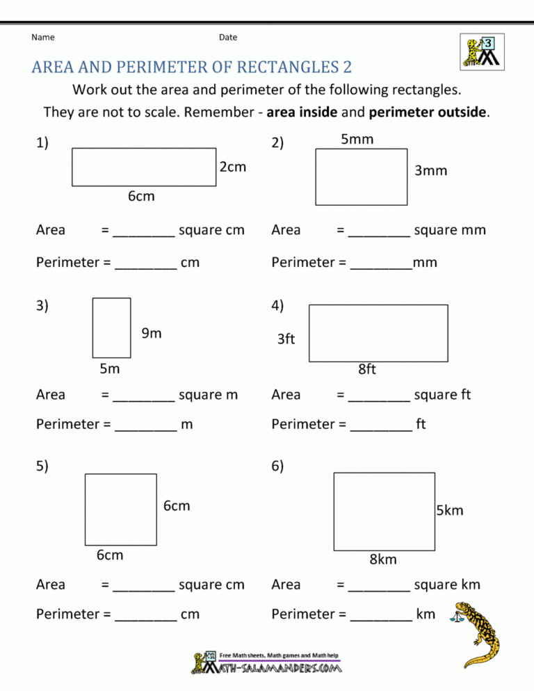 Area And Perimeter Of Rectangle