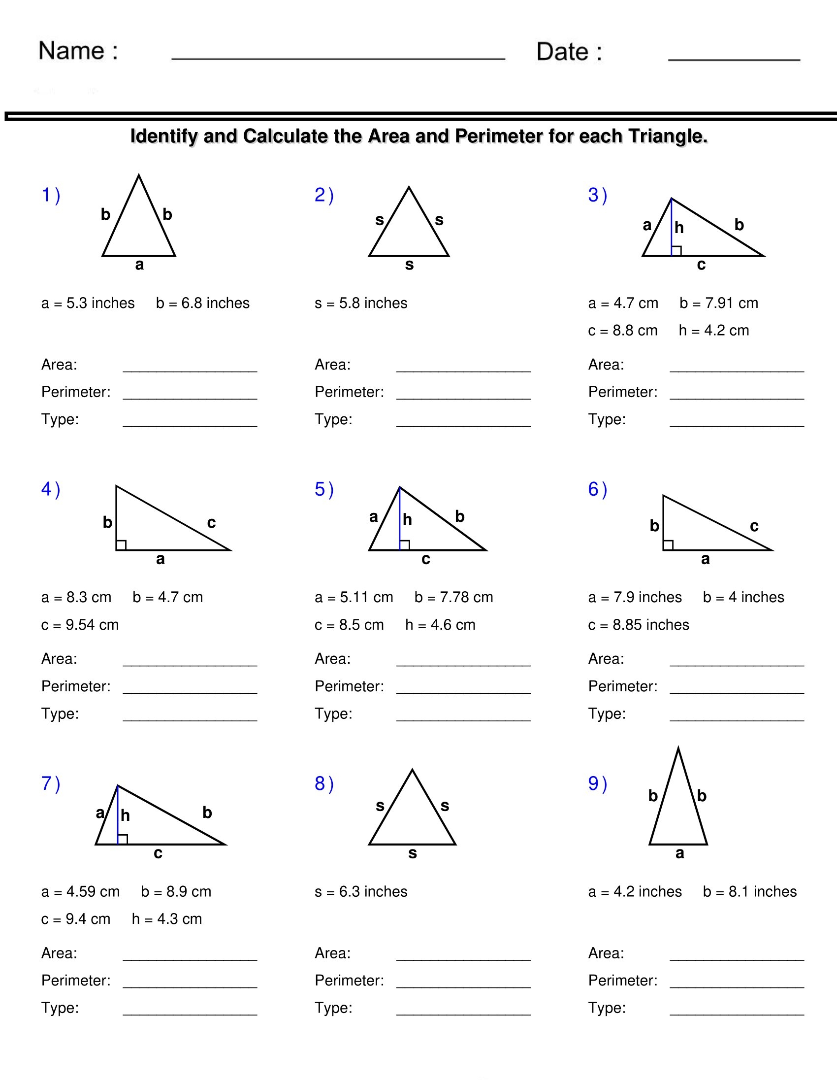 Area And Perimeter Of Triangles Identify And Calculate Triangle Worksheets Made By Teachers Area And Perimeter Of Triangles Identify And Calculate Triangle Worksheets Made By Teachers