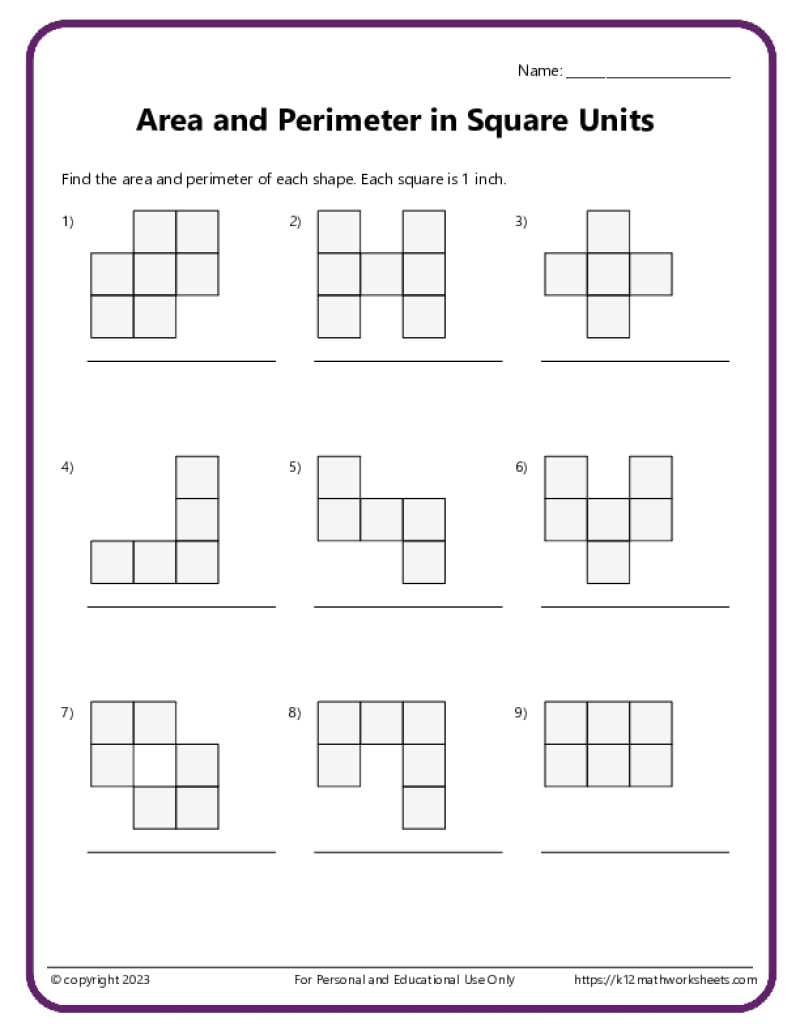 Area And Perimeter With Square Units K12 Math Worksheets Area And Perimeter With Square Units K12 Math Worksheets