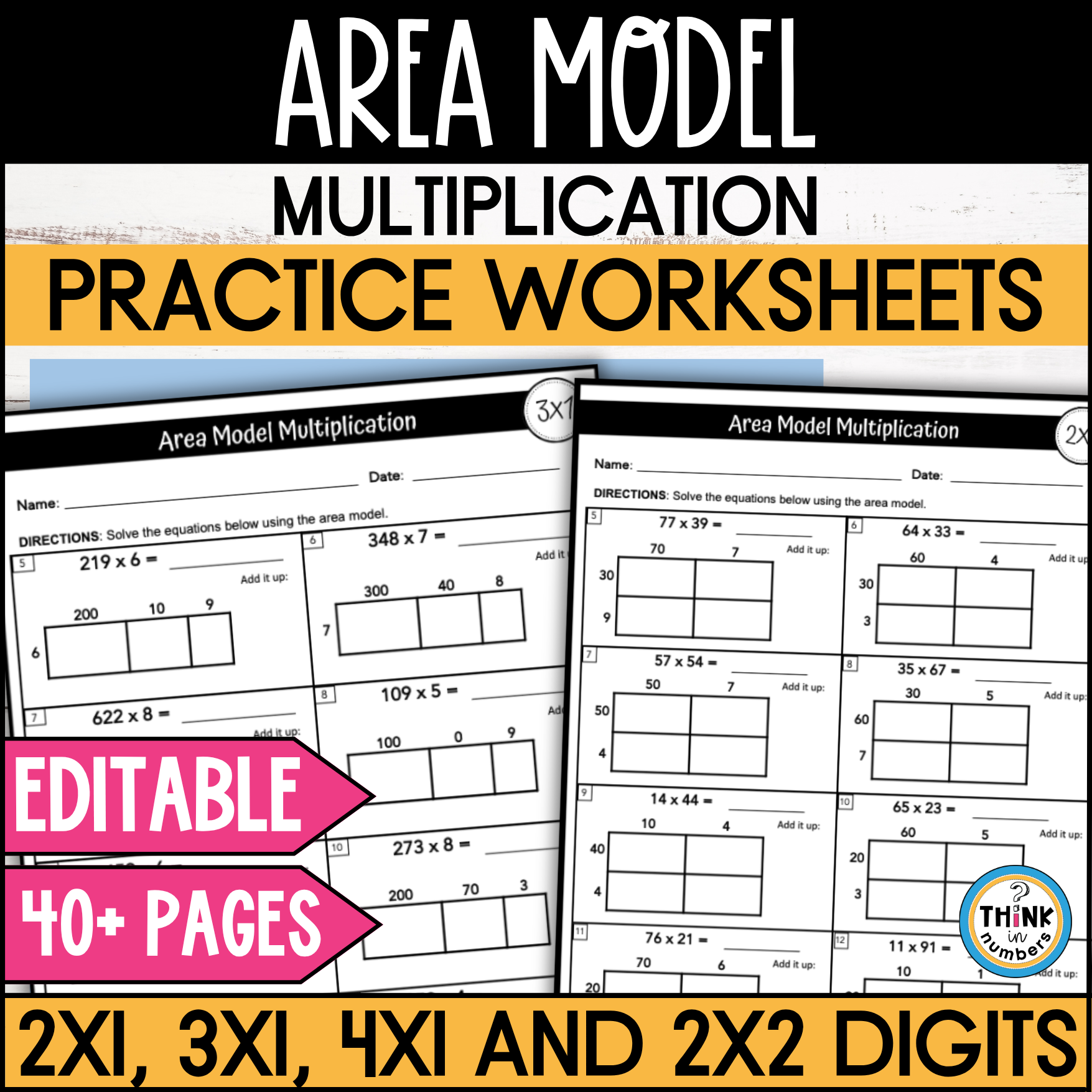Area Model Multiplication Worksheets 2x1 3x1 4x1 And 2x2 Digits Made By Teachers Area Model Multiplication Worksheets 2x1 3x1 4x1 And 2x2 Digits Made By Teachers