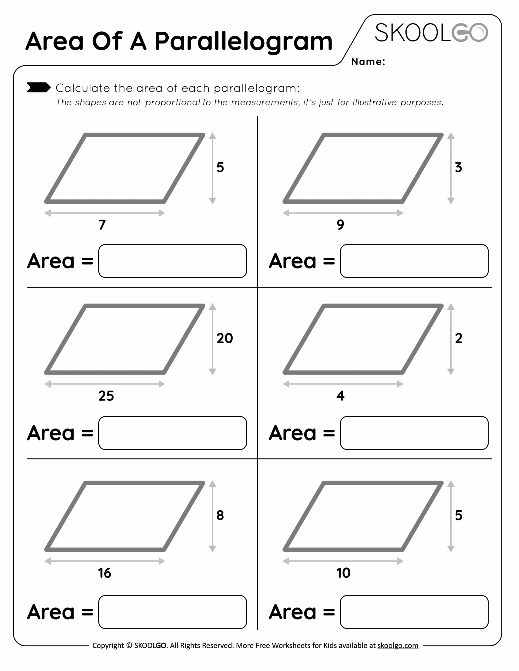 Area Of A Parallelogram Free Worksheet For Kids SKOOLGO Area Of A Parallelogram Free Worksheet For Kids SKOOLGO