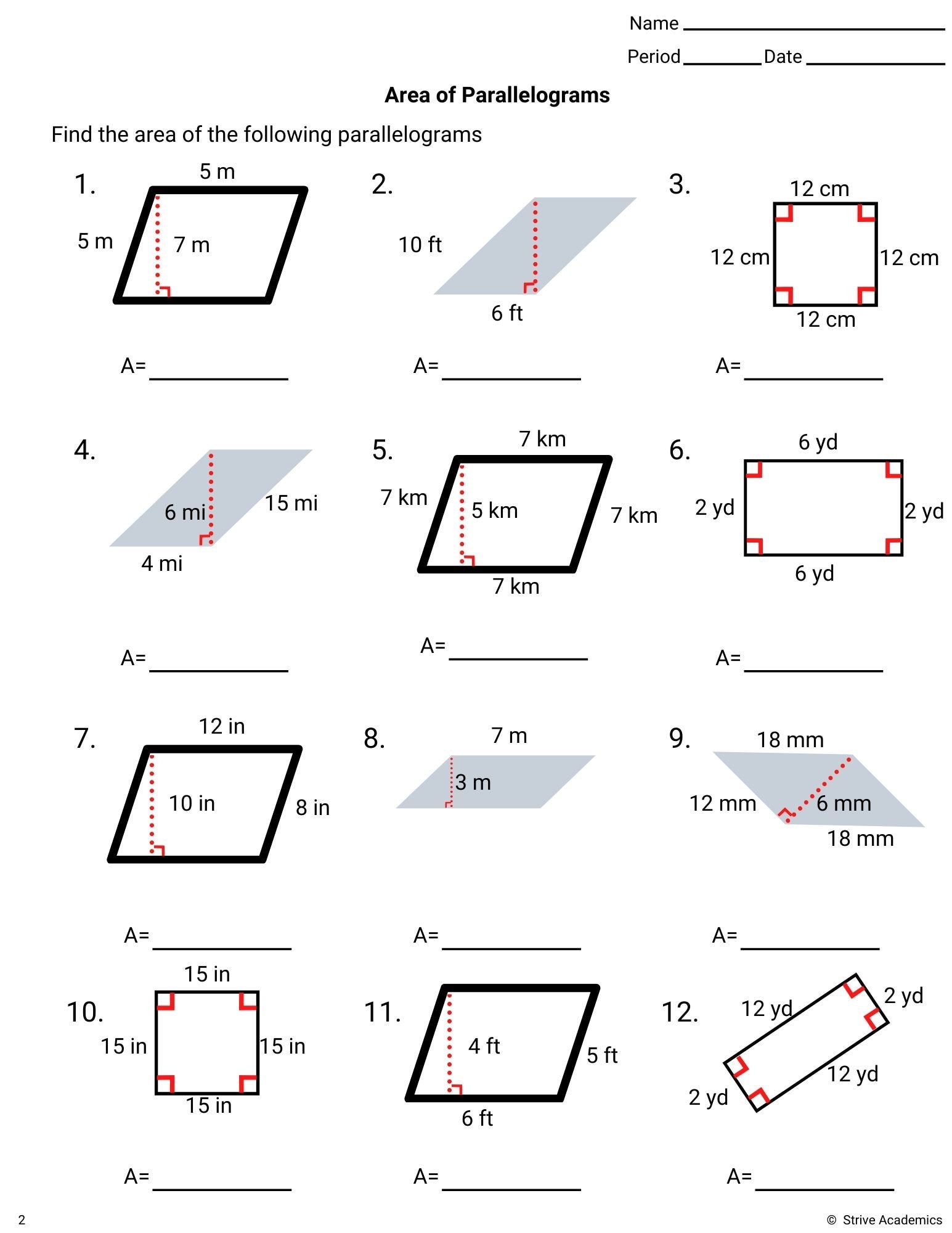 Area Of Parallelograms Worksheet Set 1 Etsy Area Of Parallelograms Worksheet Set 1 Etsy