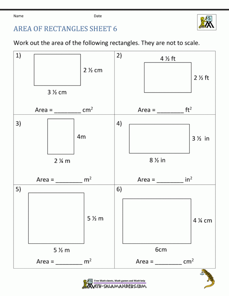 Area Of Rectangle Worksheets
