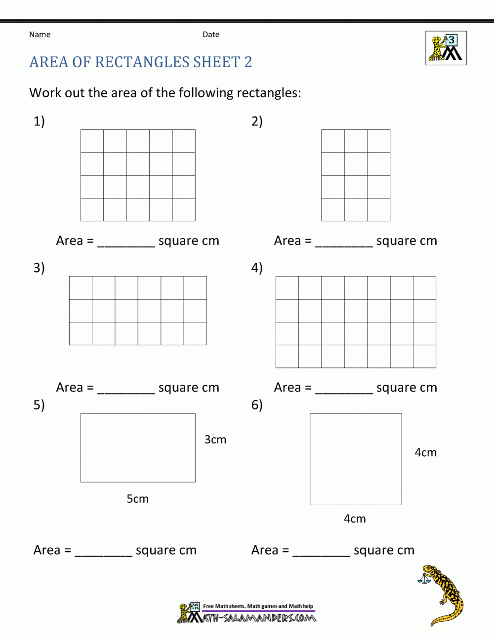 Area Of Rectangle Worksheets