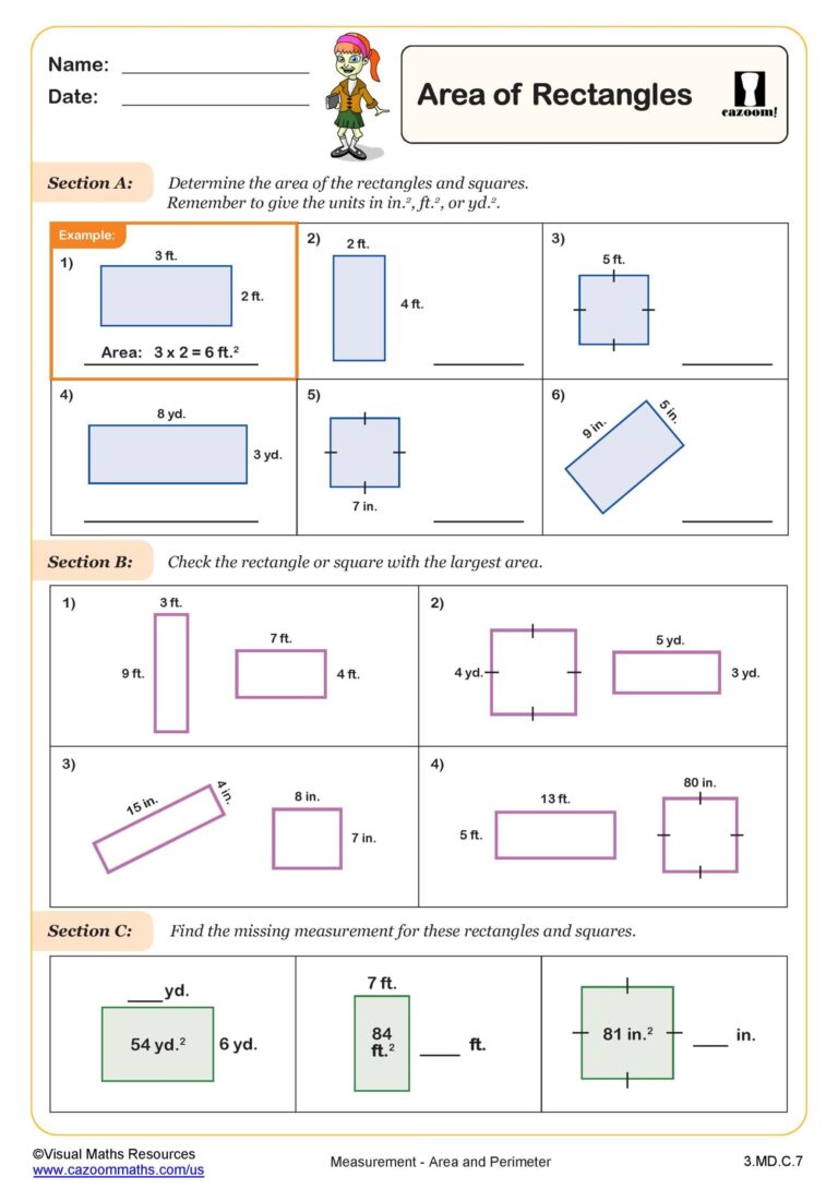 Area Of Rectangles 3rd Grade PDF Measurement Worksheets Cazoom Math
