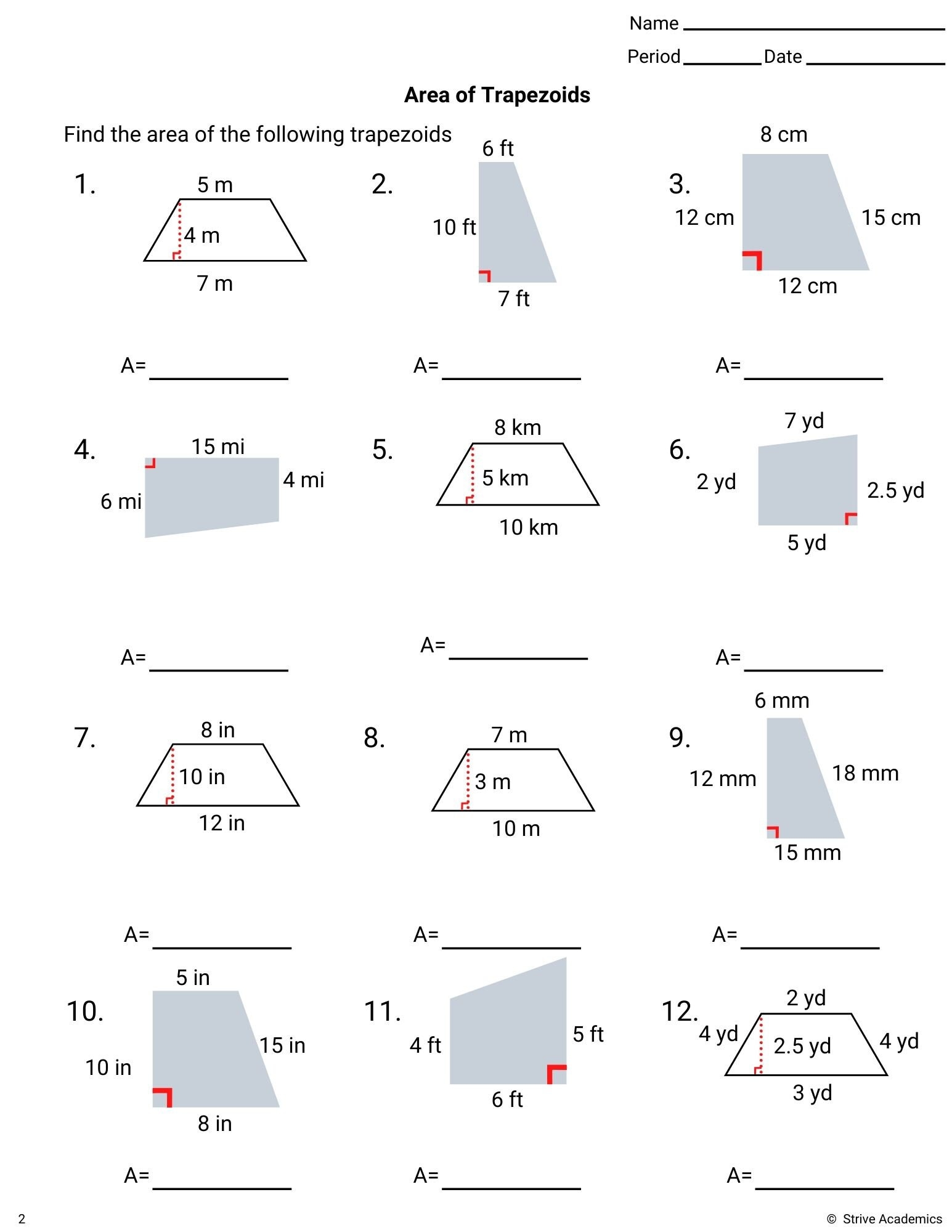area of trapezoid worksheet area of trapezoid worksheet