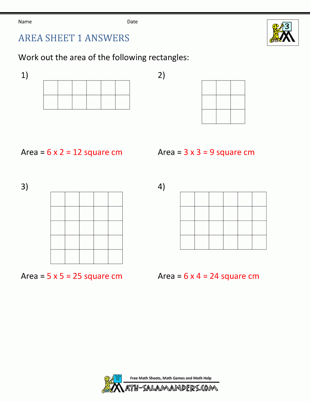 Area Sheet 1 Answers Area Sheet 1 Answers