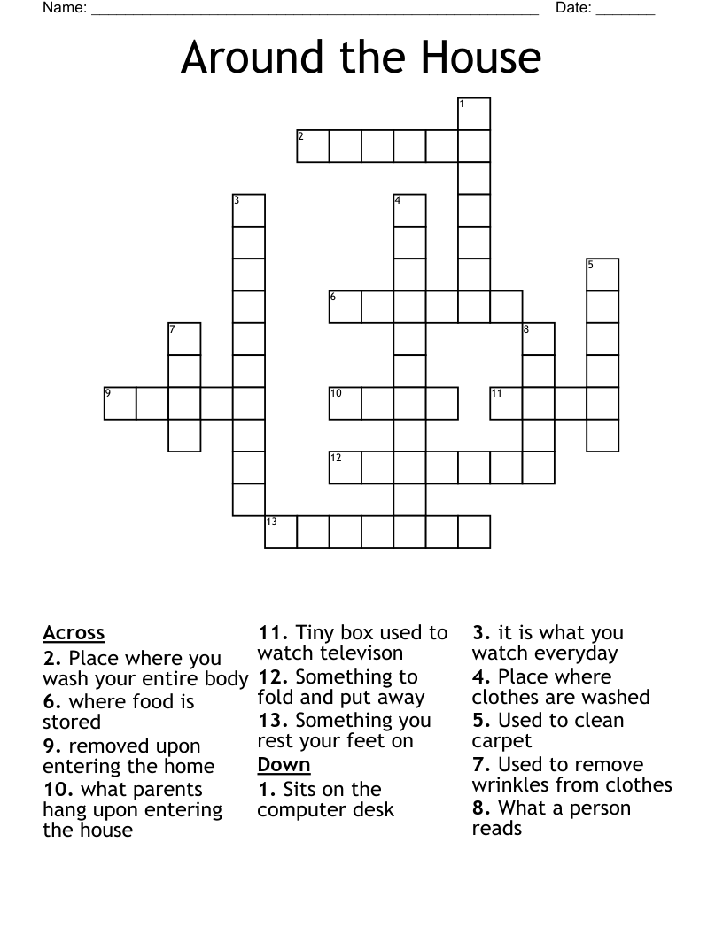 Around The House Crossword WordMint Around The House Crossword WordMint