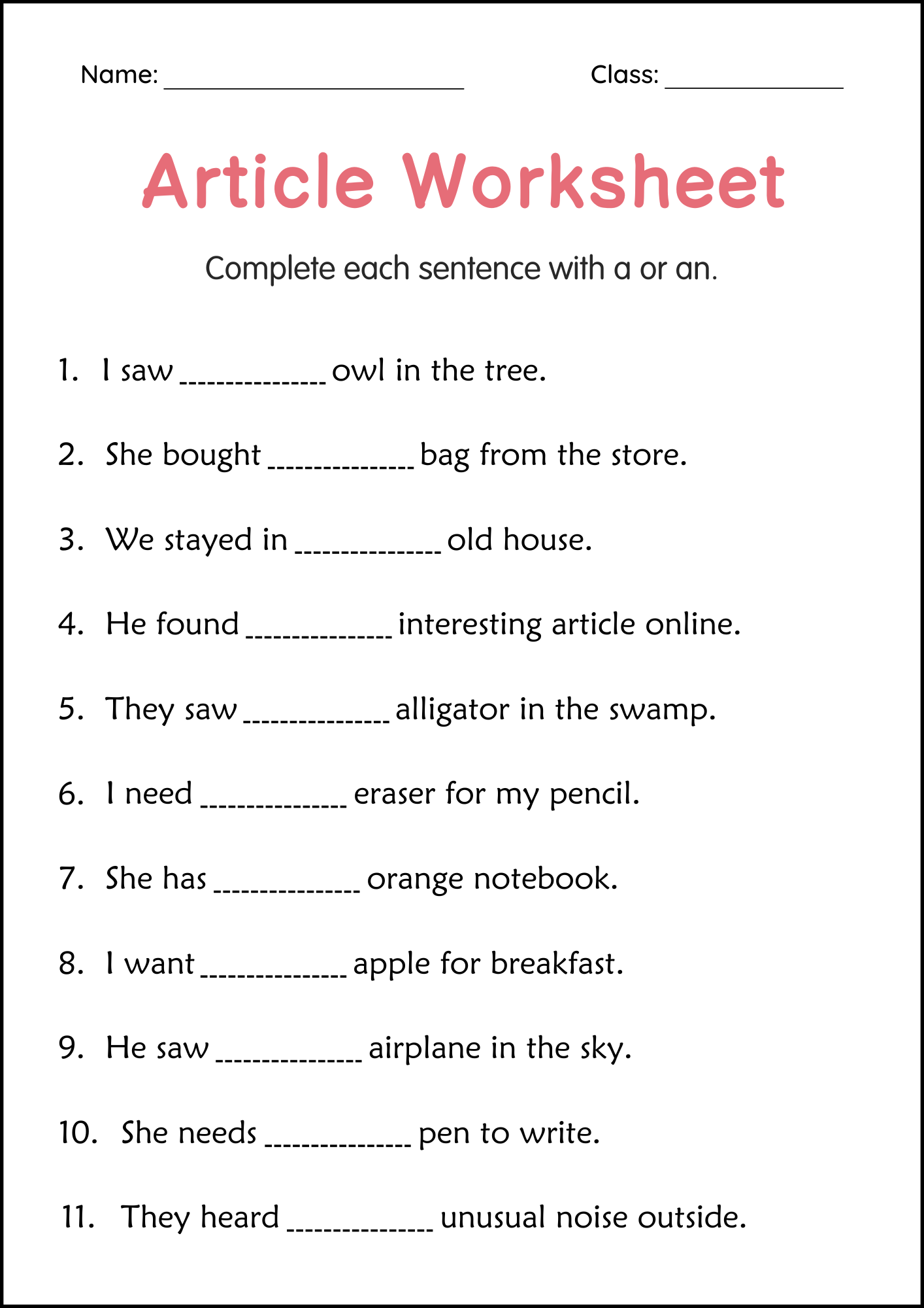Articles A And An Grammar Worksheets For Grade 1 2 3 Made By Teachers Articles A And An Grammar Worksheets For Grade 1 2 3 Made By Teachers