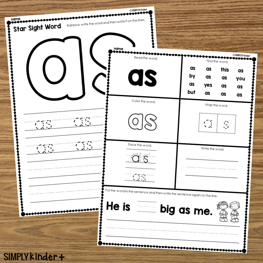 As Sight Word Printable Activities Simply Kinder Plus As Sight Word Printable Activities Simply Kinder Plus