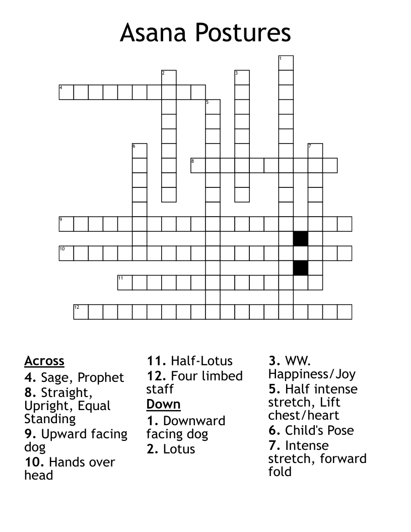 Asana Postures Crossword WordMint Asana Postures Crossword WordMint