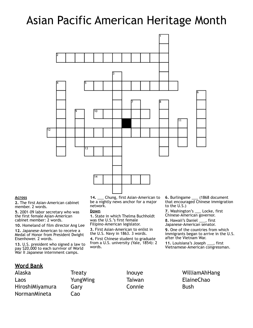 Asian Pacific American Heritage Month Crossword WordMint