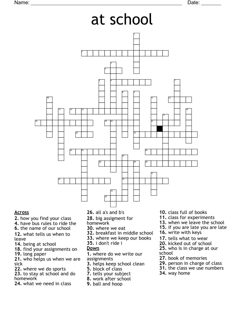 At School Crossword WordMint