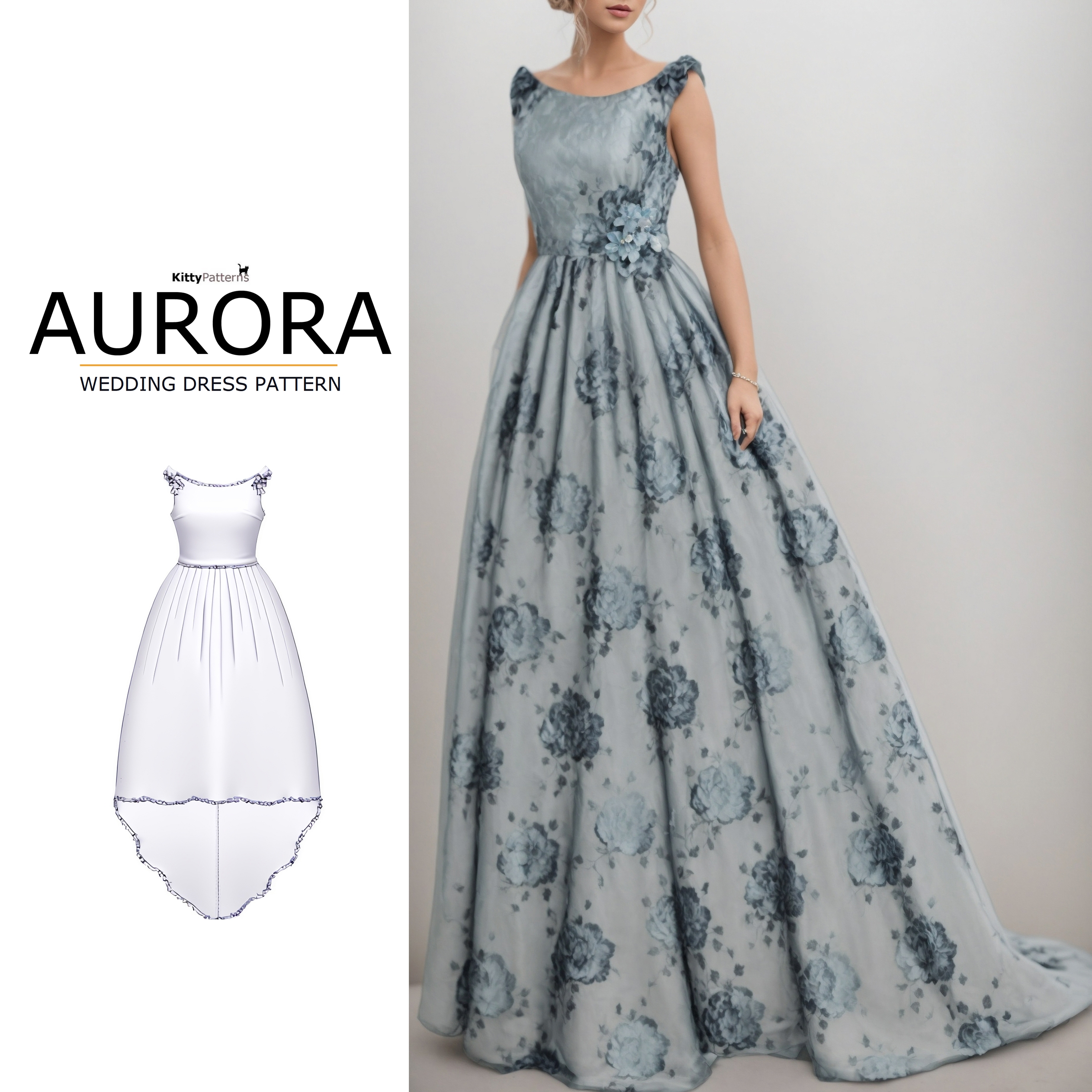 AURORA Wedding Dress Pattern KittyPatterns AURORA Wedding Dress Pattern KittyPatterns