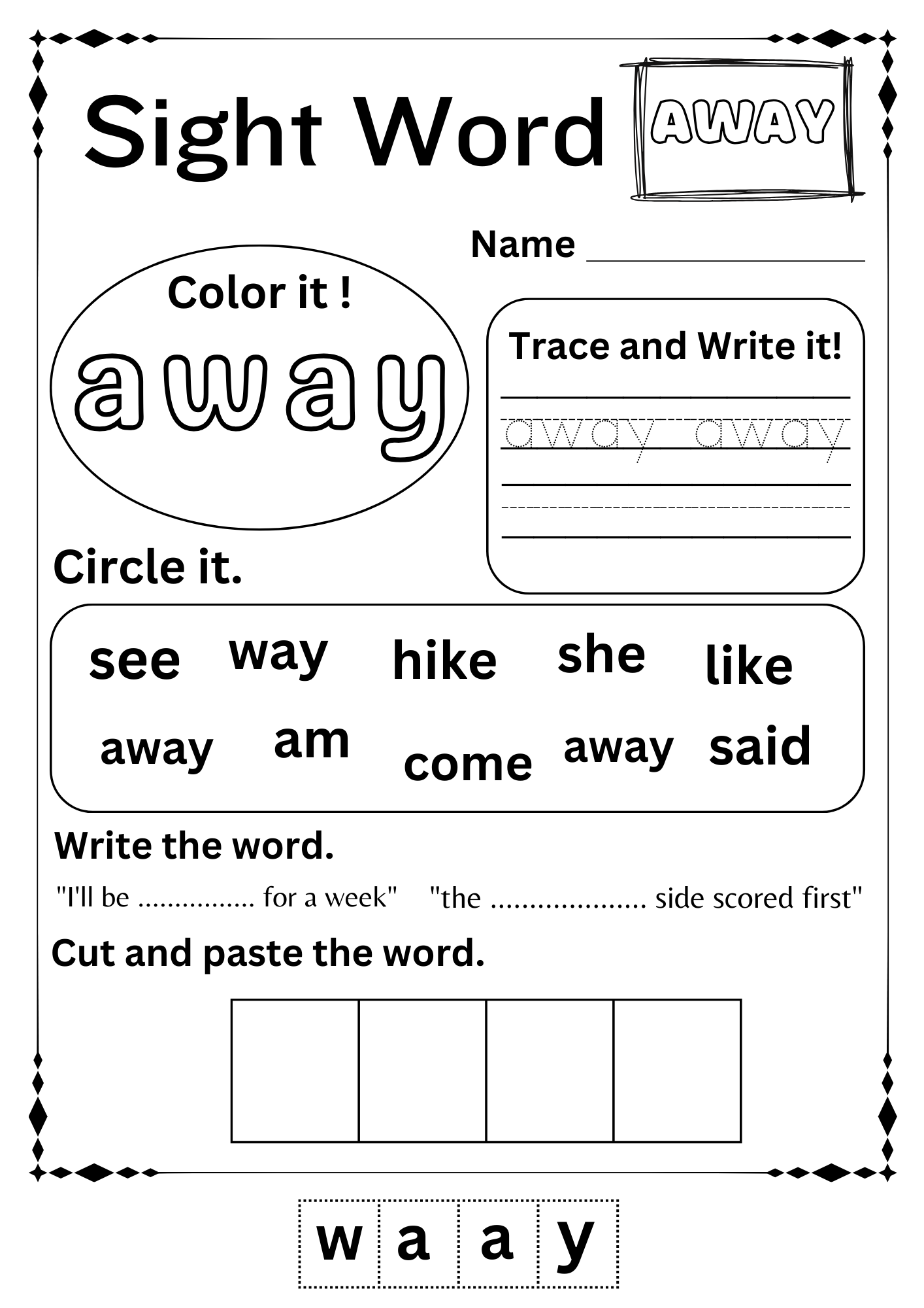 sight word as worksheet sight word as worksheet