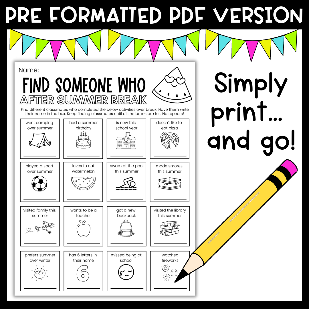 Back To School After Summer Break Find Someone Who Editable Activity Made By Teachers Back To School After Summer Break Find Someone Who Editable Activity Made By Teachers