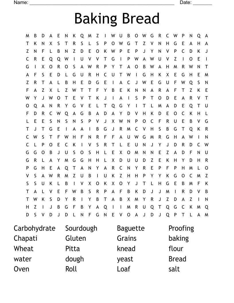 Baking Bread Word Search WordMint Baking Bread Word Search WordMint