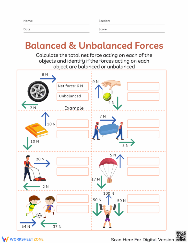 Balanced And Unbalanced Forces Worksheets