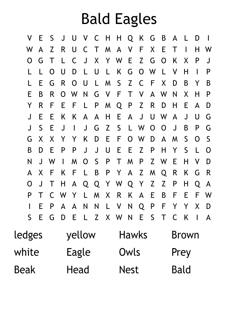 Bald Eagles Word Search WordMint Bald Eagles Word Search WordMint