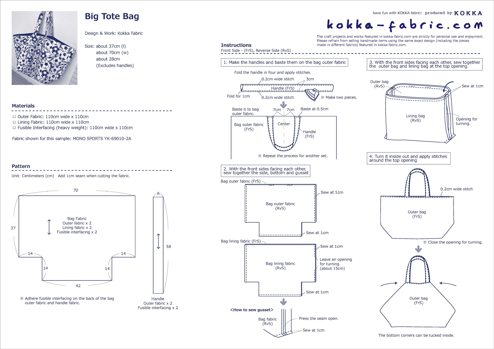 Big Tote Bag With Ample Gusset Sewing Instructions KOKKA FABRIC COM Have Fun With Kokka Fabric Big Tote Bag With Ample Gusset Sewing Instructions KOKKA FABRIC COM Have Fun With Kokka Fabric