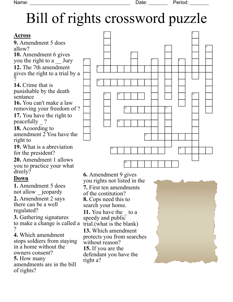 Bill Of Rights Crossword Puzzle WordMint Bill Of Rights Crossword Puzzle WordMint